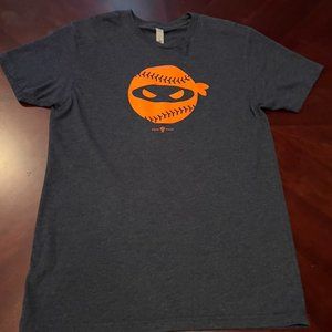 Mens T-Shirt - Pitching Ninja (Mens S) - Navy/Orange